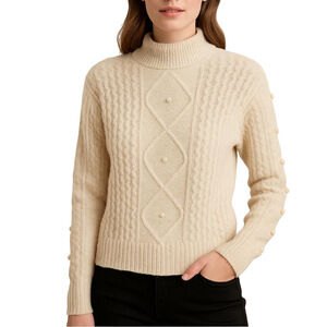 AQUA Cashmere Beige 100% cashmere Cozy Sweater SZ XS